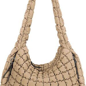Large Quilted Puffer Shoulder Bag – Trendy Crossbody Tote with Zippered Pockets